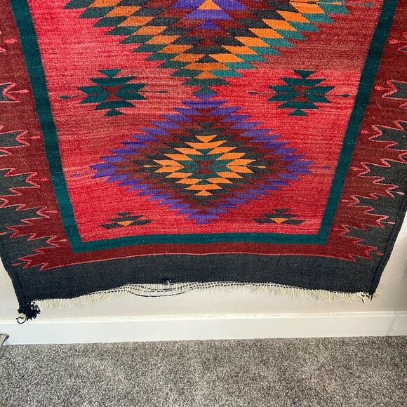 Southwestern Handwoven Wool Flat Weave Area Rug Medium Runner Rectangle - Picture 5 of 6